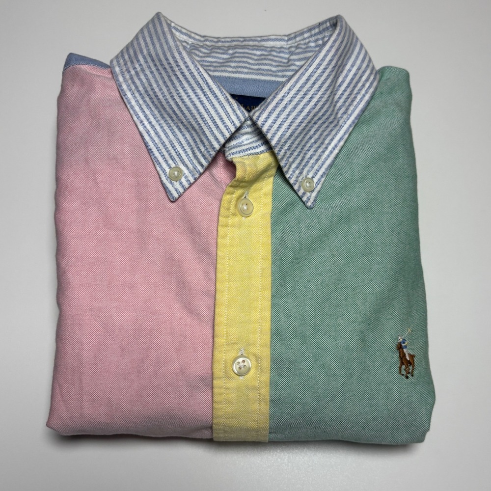 Polo Ralph Lauren Oxford Custom fit Fun Shirt Pastel Color Block Sz M Button Up - Picture 2 of 7